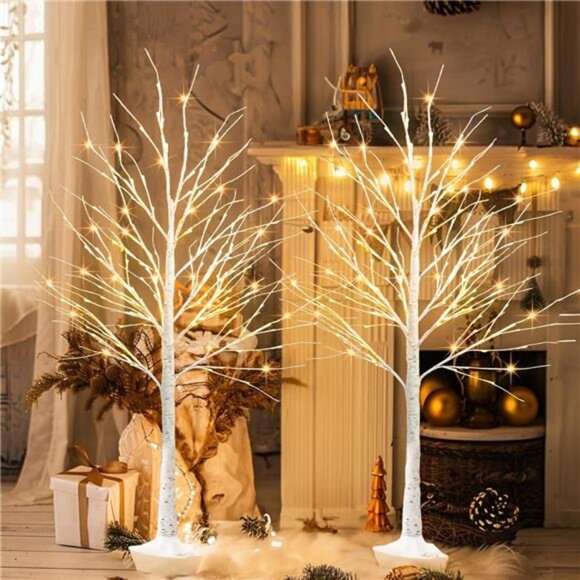 New 2Pack Lighted Birch Tree, 6 FT Total 288LED Pre-lit Artificial - Picture 4 of 7